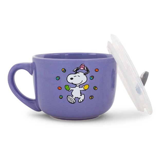 Silver Buffalo Peanuts Snoopy Easter Pastel Purple Soup Mug With Vented Lid Holds 24 Ounces