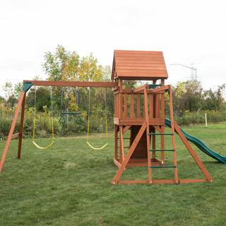 Swing-N-Slide Playsets Professionally Installed Sky Tower Complete Wooden Outdoor Playset with Slide Swings and Swing Set Accessories 6036