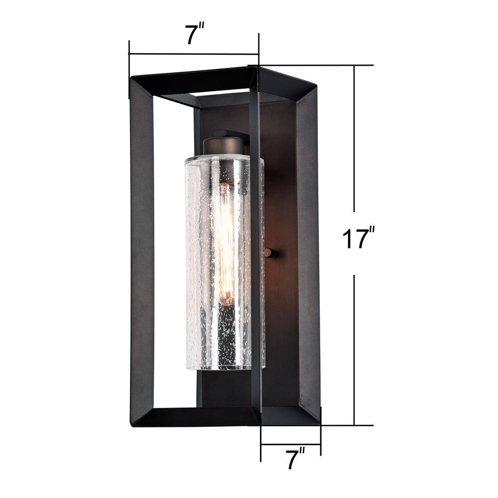 C Cattleya 1-Light Dark Bronze Outdoor Wall Lantern Sconce with Clear Seeded Glass CA1917-W