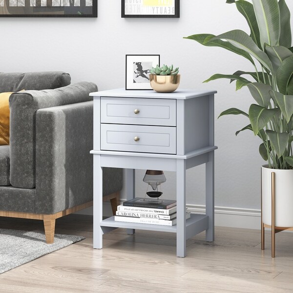 HOMCOM Modern Sofa Side Table with 2 Storage Drawers，End Table with Bottom Shelf for Living Room or Office