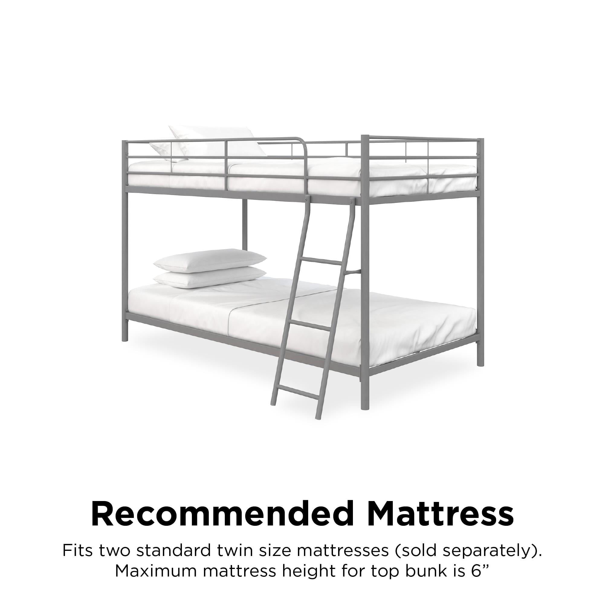 Mainstays Small Space Junior Twin over Twin Metal Bunk Bed, Silver