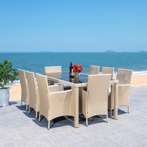 SAFAVIEH Outdoor Hailee 9Piece Wicker Dining Set