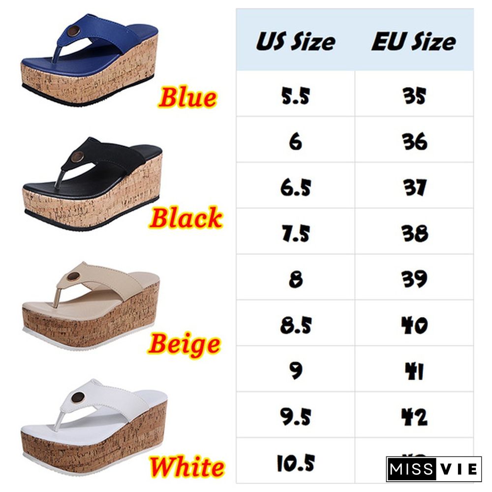 New Fashion Women Faux Leather Wedge Slippers Casual Open Toe Platform Sandals Flip Flops Summer High Heeled Sandals Plus Size 34-43