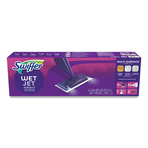 Procter and Gamble Swiffer WetJet Mop Starter Kit with 10 Pads and 1 Cleaner | 11.3 x 5.4 Head， Silver Handle | PGC49886