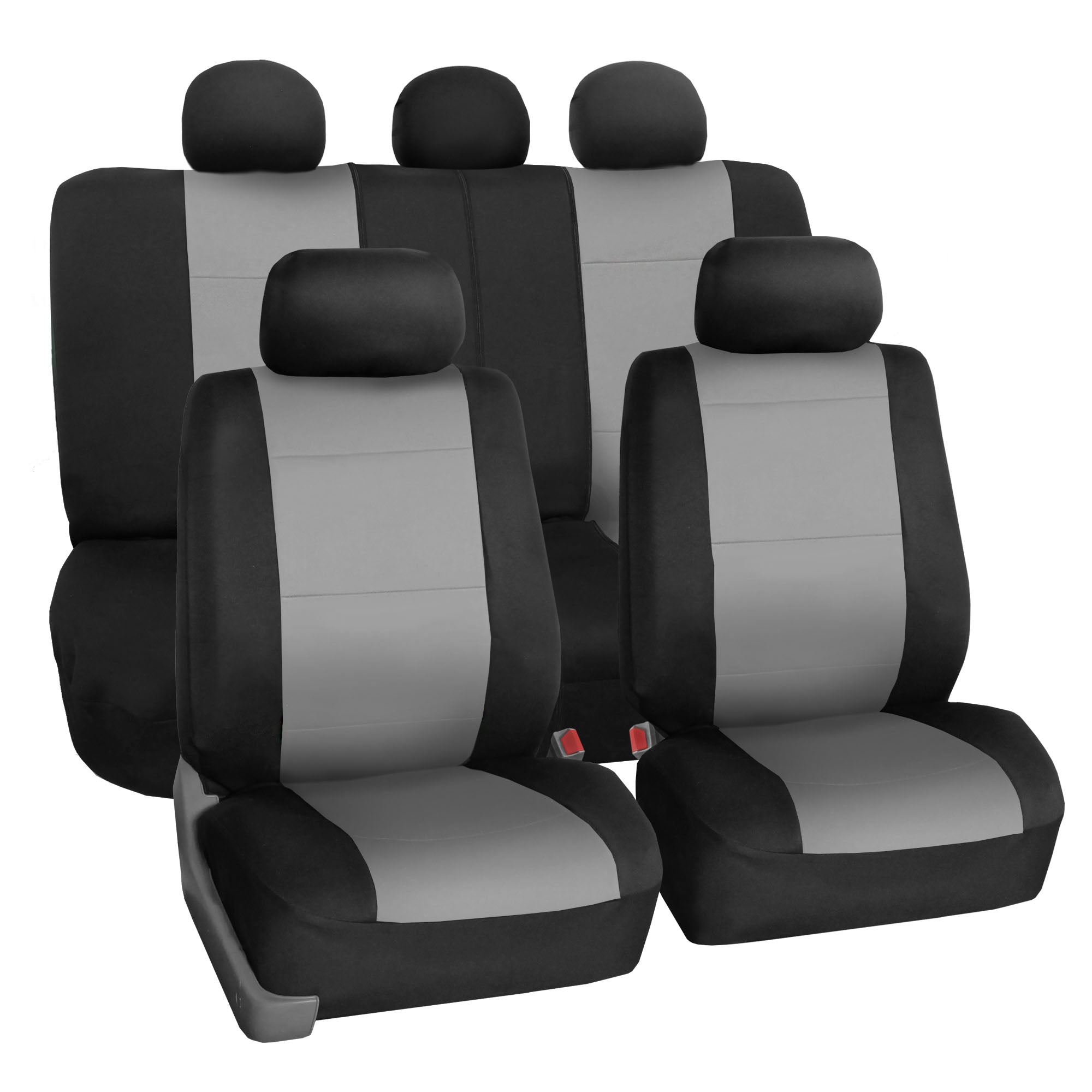 FH Group Neoprene Seat Covers for Auto Car Sedan SUV Van Full Set Gray Black with Free Air Freshener