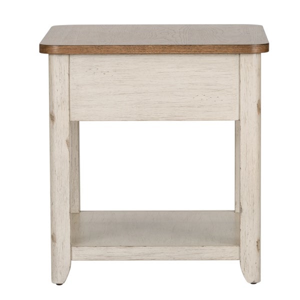 Farmhouse Reimagined Antique White End Table with Basket