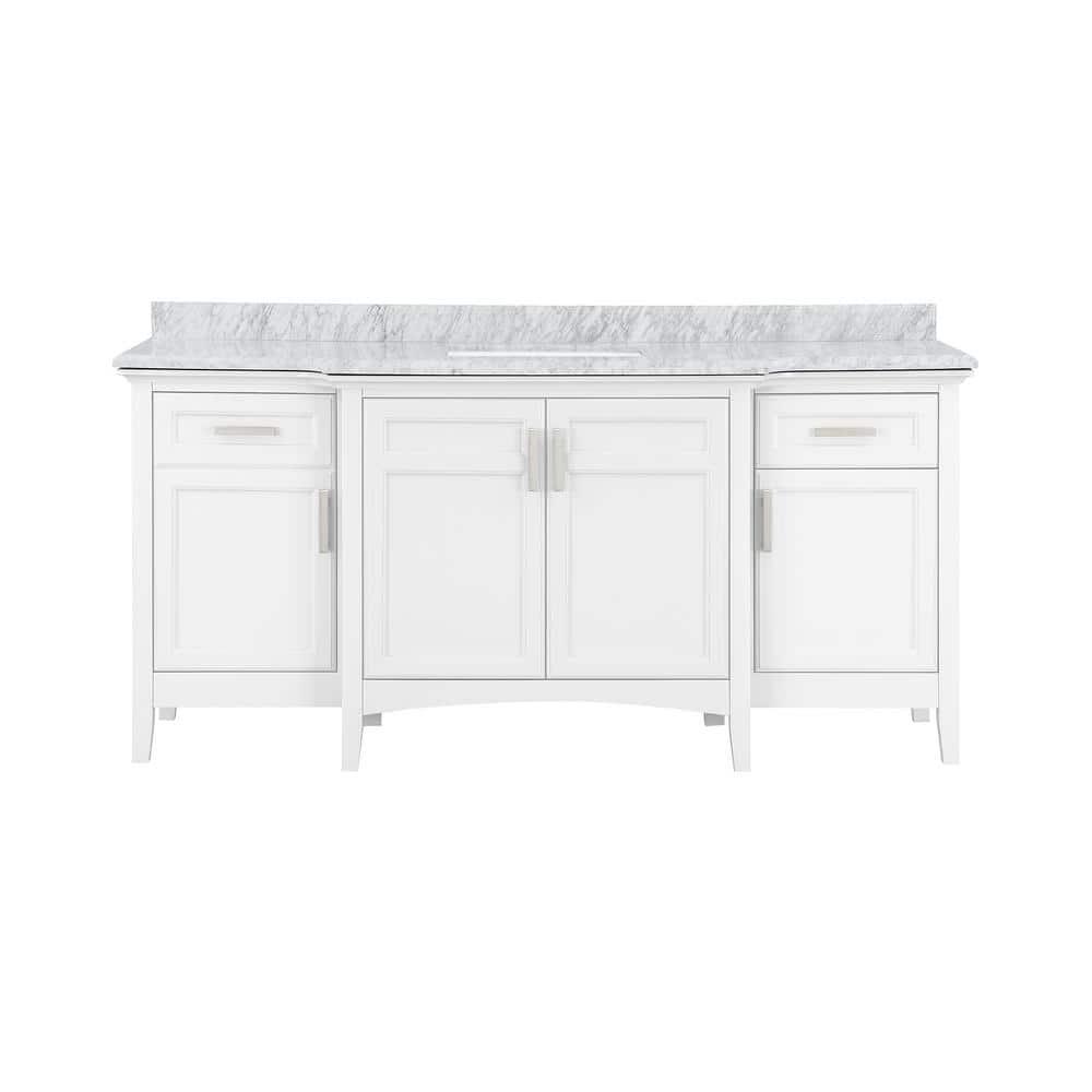 Home Decorators Collection Sassy 72 in W x 22 in D x 35 in H Bath Vanity in White with Marble Vanity Top in Carrara with white Basin