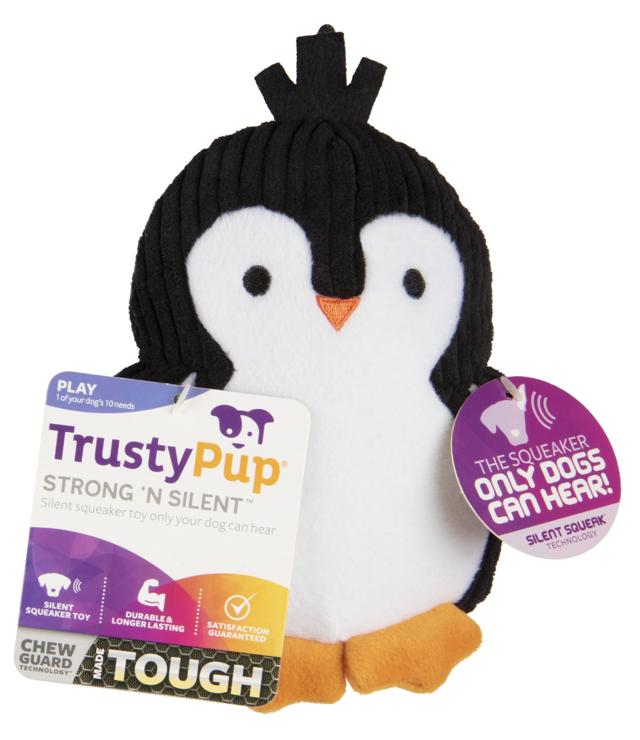 TrustyPup Penguin Ultrasonic Silent Squeaker Dog Toy， Soft Chew Resistant Plush， Medium