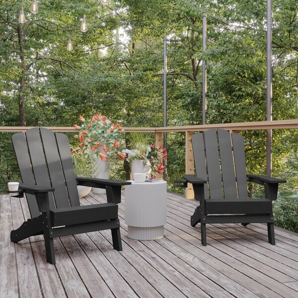 Set of 2 Commercial AllWeather Adirondack Chairs with Cupholders