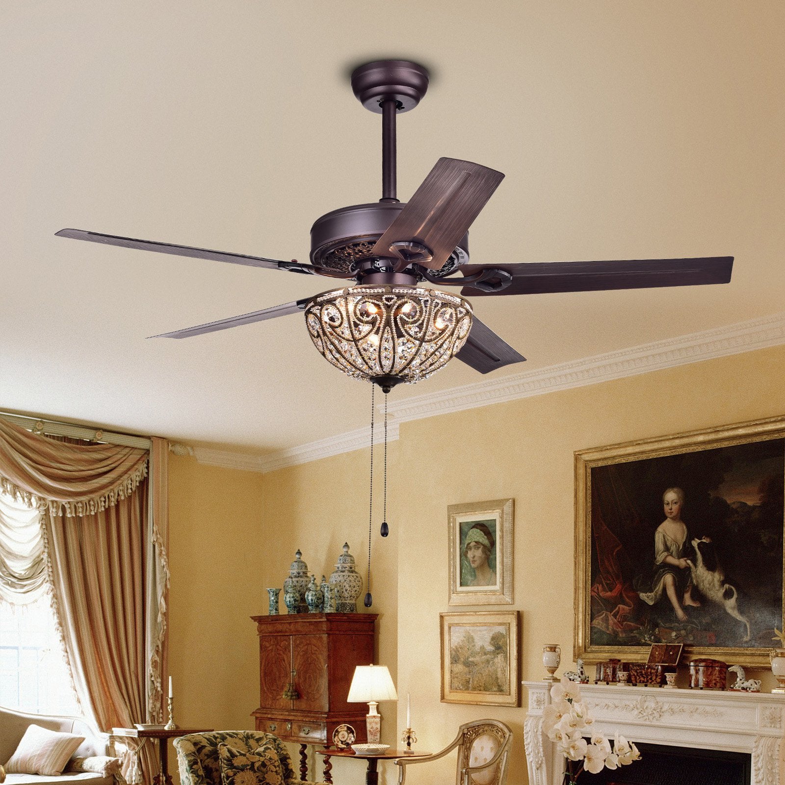 Catalina Bronze-finished 5-blade， 48-inch Crystal Ceiling Fan (Optional Remote)