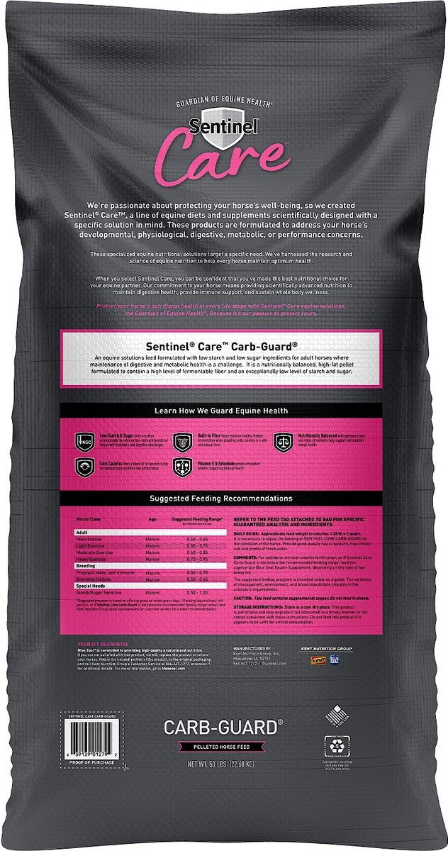 Blue Seal Sentinel Care Carb-Guard Horse Food， 50-lb bag