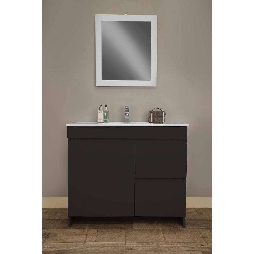 VOLPA USA AMERICAN CRAFTED VANITIES Mace 40 in. W x 18 in. D x 34 in. H Bath Vanity in Glossy Black with White Ceramic Top and Right-Side Drawers MTD-3840GB-R-P