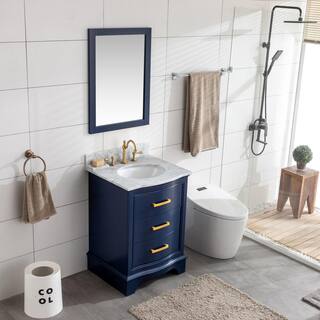 SUDIO Monroe 24 in. W x 22 in. D Bath Vanity in Navy Blue with Natural Marble Vanity Top in Carrara White with White Basin Monroe-24NB