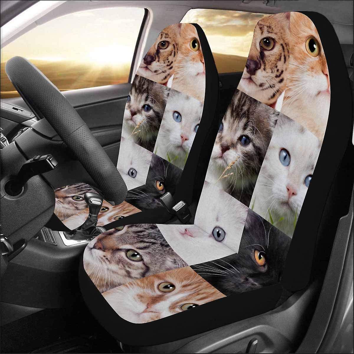 Set Of 2 Car Seat Covers Collage Different Cute Cats Universal Auto Front Seats Protector Fits For Car，suv Sedan，truck