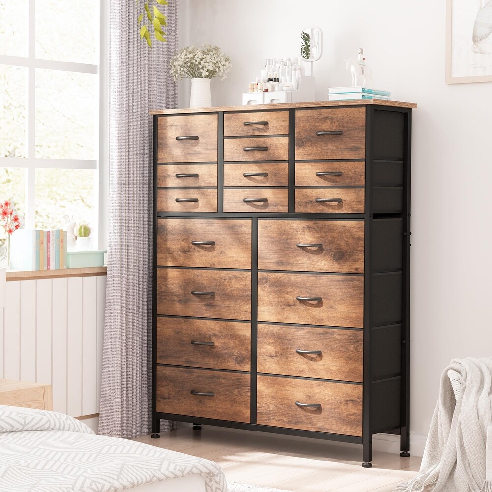 18 Drawer Dresser  Tall Dressers for Bedroom  Large Capacity Fabric Dresser   Chest of Drawers