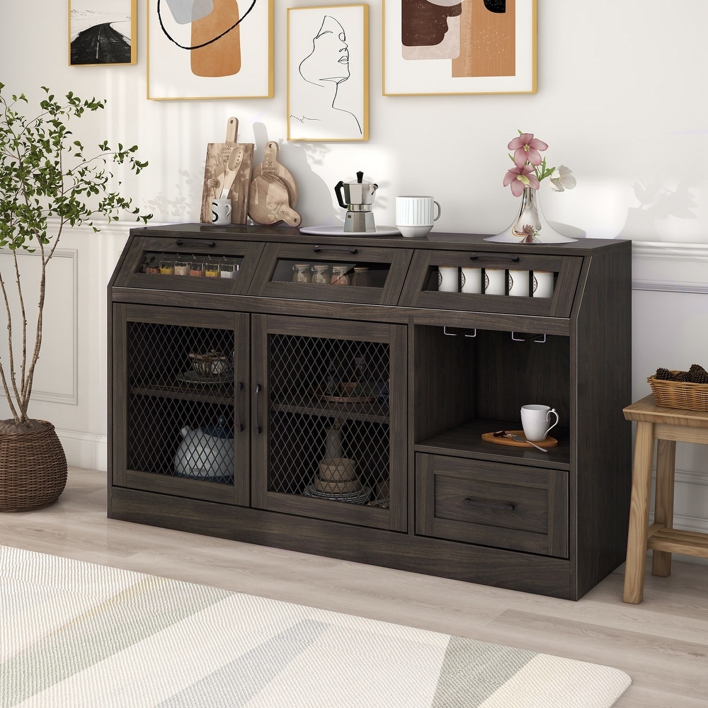 Nestfair Sideboard Multifunctional Buffet Cabinet with 4 Drawers and Adjustable Shelves