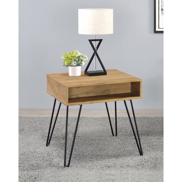 1 Shelf End Table with Metal Legs in Golden Oak and Black