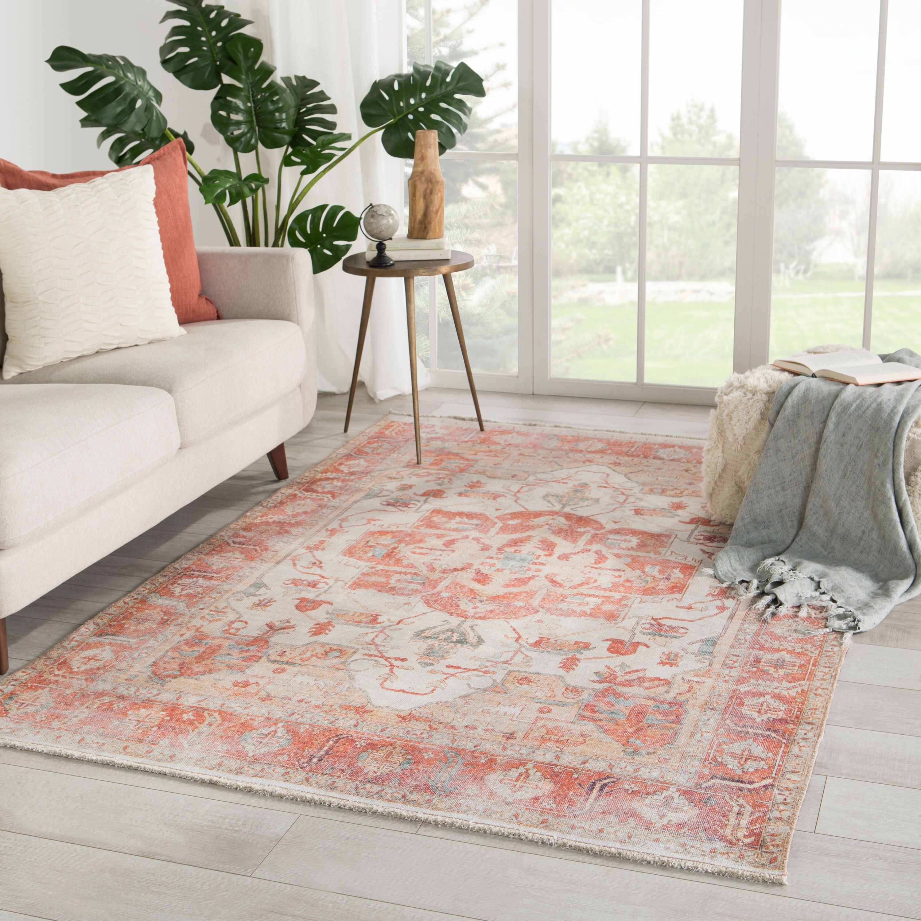 Rhoda Medallion Orange & Ivory Area Rug