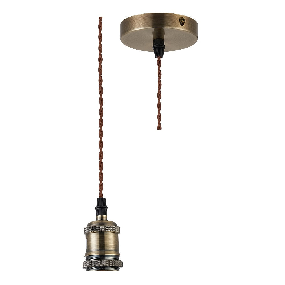 Britalia PMS4 Antique Brass Vintage Fabric Twisted Cable Flex Suspension Ceiling Rose Pendant