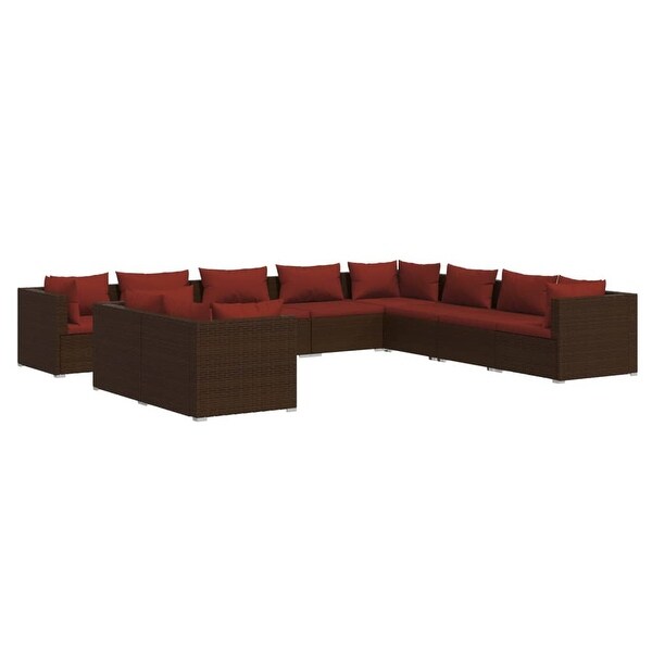 10 Piece Patio Lounge Set with Cushions Brown Poly Rattan - Overstock - 36365398