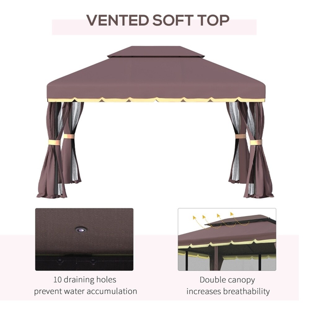 10 x13ft Outdoor Gazebo with Two tier Tent Roof and Aluminum Frame