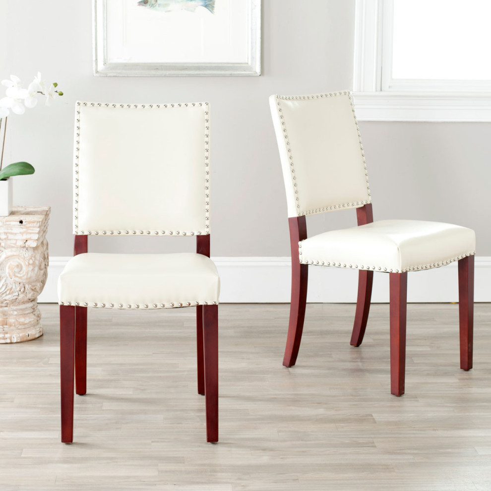 Bailey 19  x27 x27h Leather Side Chair  Set of 2 Flat Cream/ Cherry Mahogony   Modern   Dining Chairs   by Virgil Stanis Design  Houzz