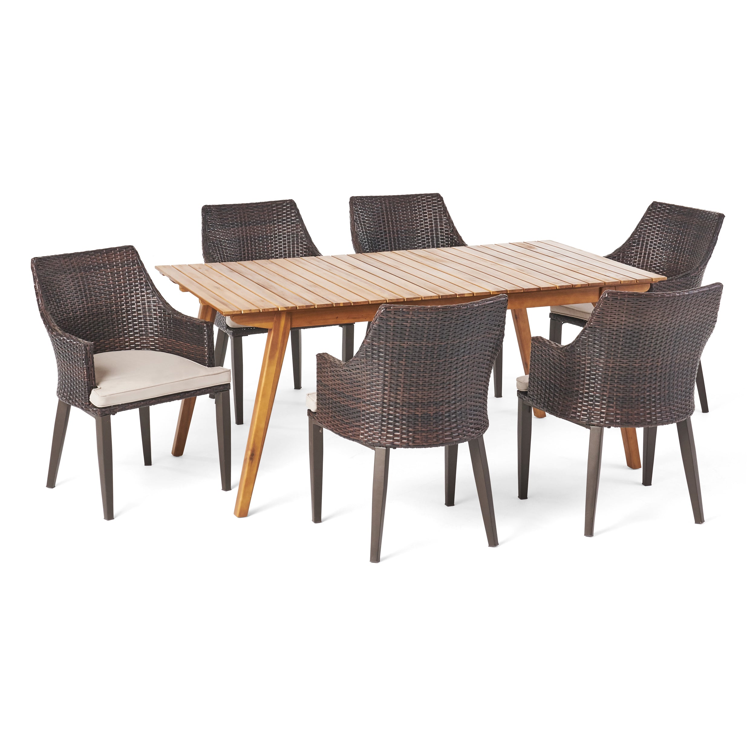 Hestor Outdoor 7 Piece Teak Finished Acacia Wood Rectangular Dining