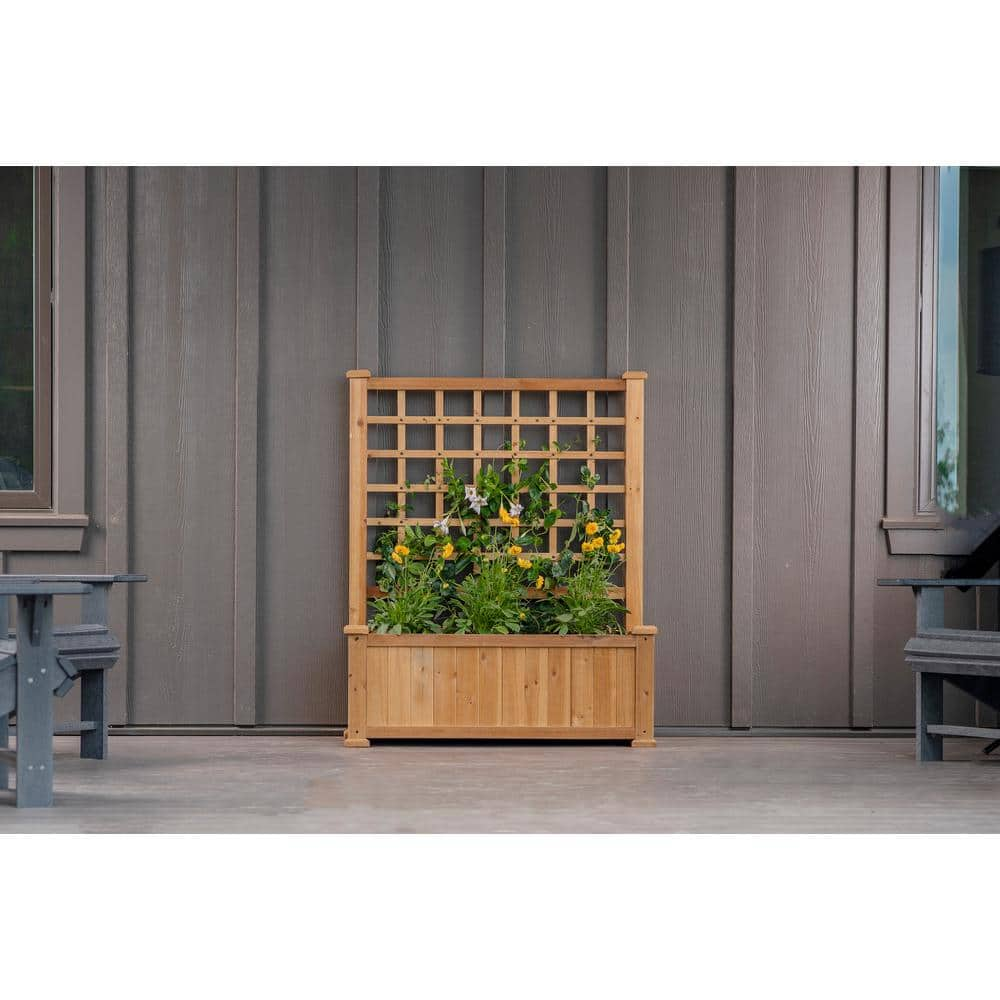 VITA 38 in. x 19 in. x 47 in. Rosewood， Golden Brown， Cedar Wood， Planter with Trellis VT17735