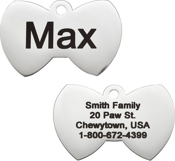 Frisco Stainless Steel Personalized Dog and Cat ID Tag， Bow Tie