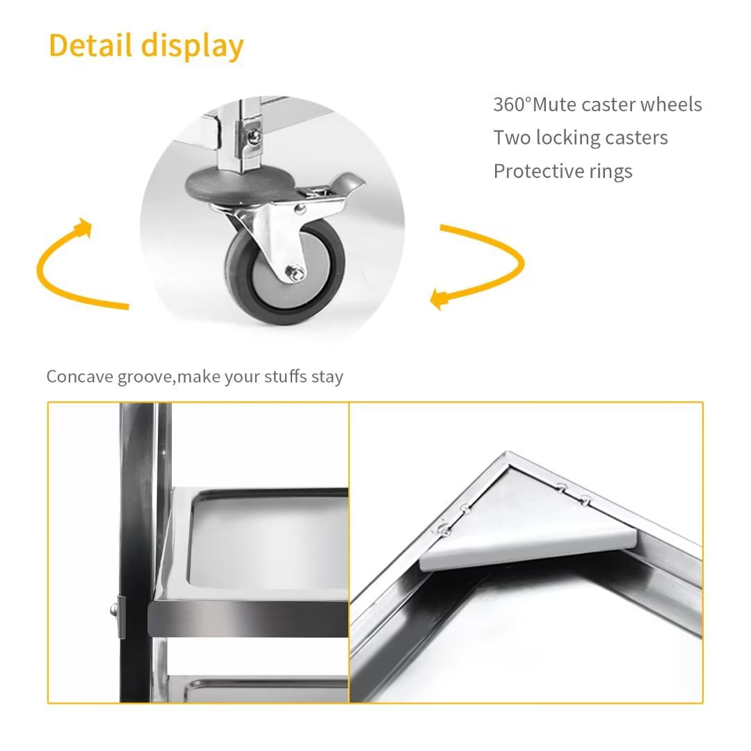 Nisorpa 3 Tier Stainless Steel Utility Rolling Cart Catering Trolley， BBQ， Summer Party， 37.4