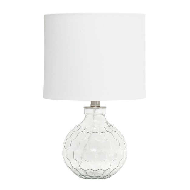 Contemporary Engraved Honeycomb Glass Table Desk Lamp With Fabric Shade Clear white Lalia Home