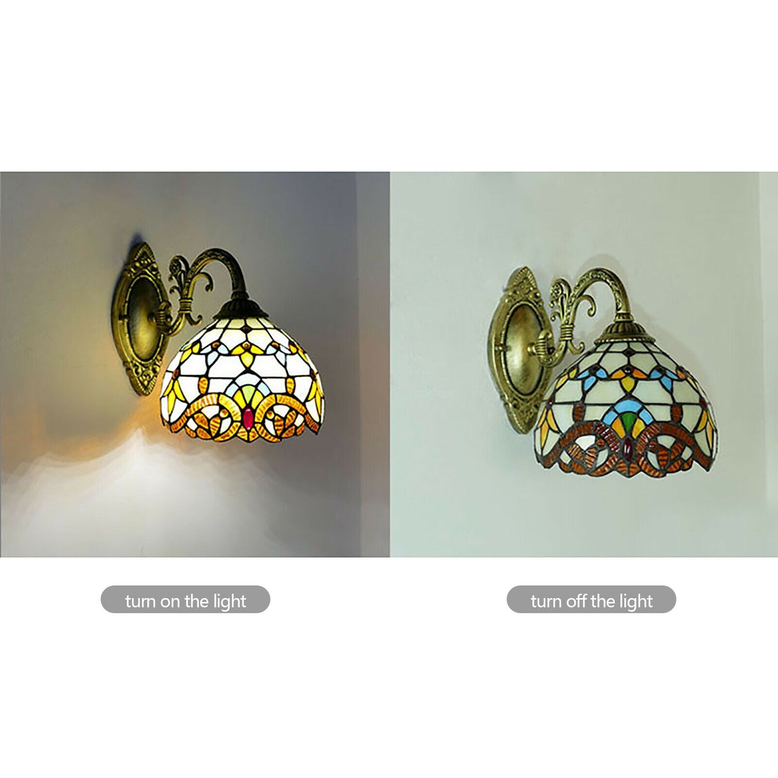 TFCFL Tiffany Style Glazed Wall Sconce Stained Glass Shade Wall Lamp Decor Art Fixture