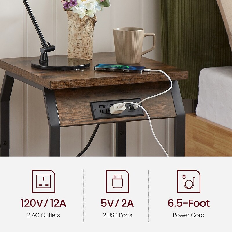 Side Table with Charging End Tables Set of 2 with USB Ports   Sockets