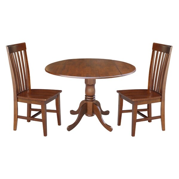 42 in. Drop Leaf Table with 2 Slat Back Dining Chairs - 3 Piece Set