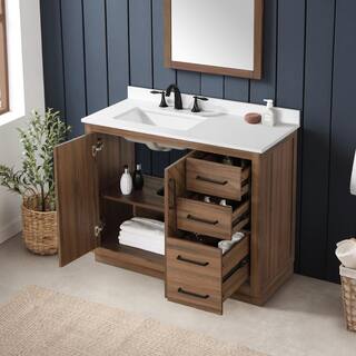 Glacier Bay Huckleberry 42 in. W x 19 in. D x 34.50 in. H Freestanding Vanity in Spiced Walnut with White Engineered Stone Top Huckleberry42SW