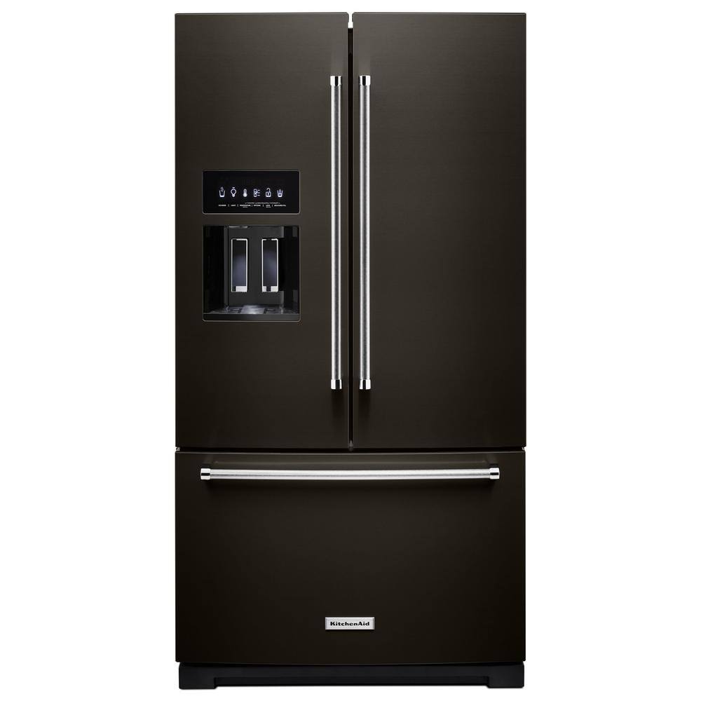 KitchenAid 27 cu. ft. Bottom Freezer Refrigerator in PrintShield Black Stainless with Exterior Ice and Water KRFF507HBS