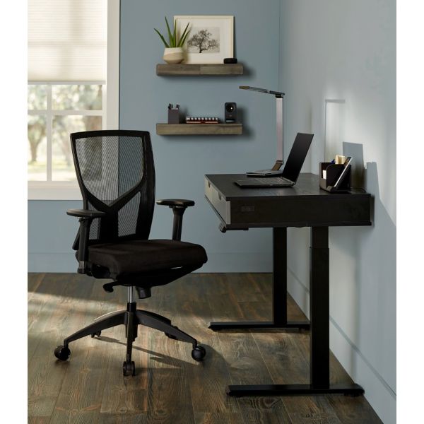 WorkPro Oceanic Mesh/Fabric Ergonomic High-Back Executive Chair， Black， BIFMA Certified