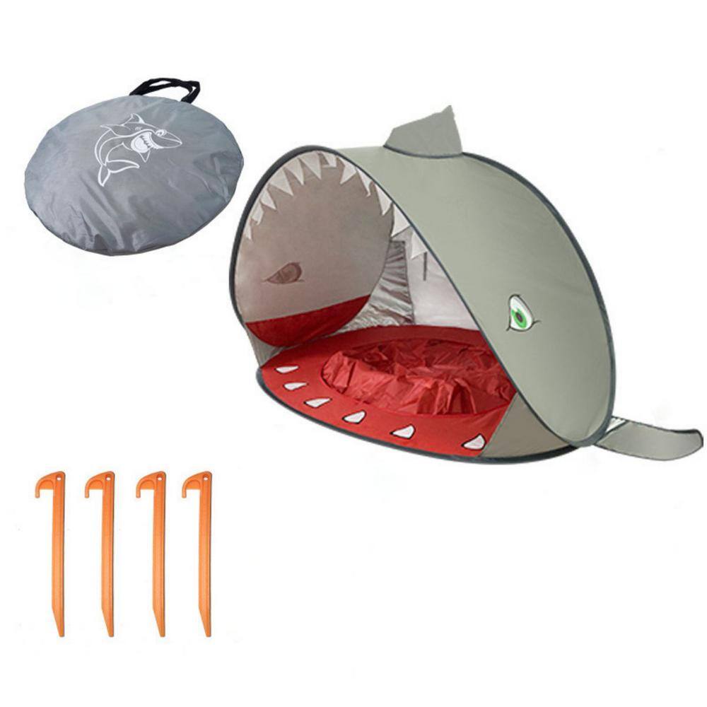 Aoibox 1-Person Gray Shark Cute Babies Beach Tent Holiday Shade Splash Tent for Babies HDDB1348