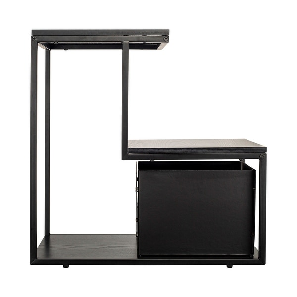 3-Tier Black L-shaped End Table Side Table with Storage - 13*24*24