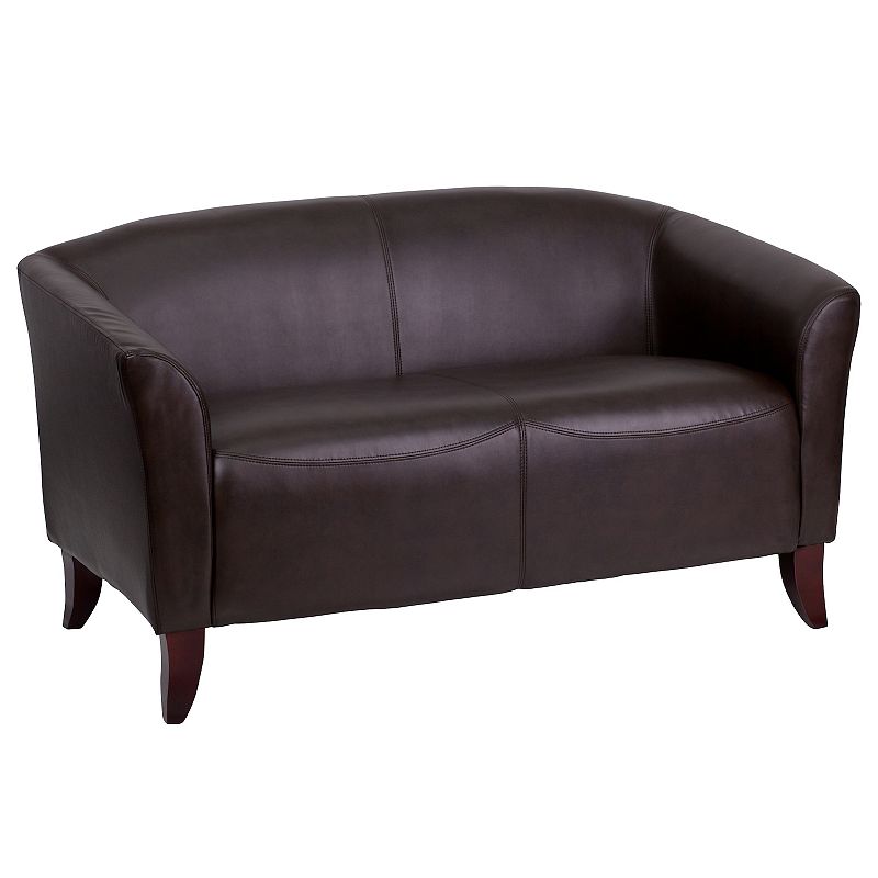 Emma and Oliver Brown LeatherSoft Loveseat with Cherry Wood Feet