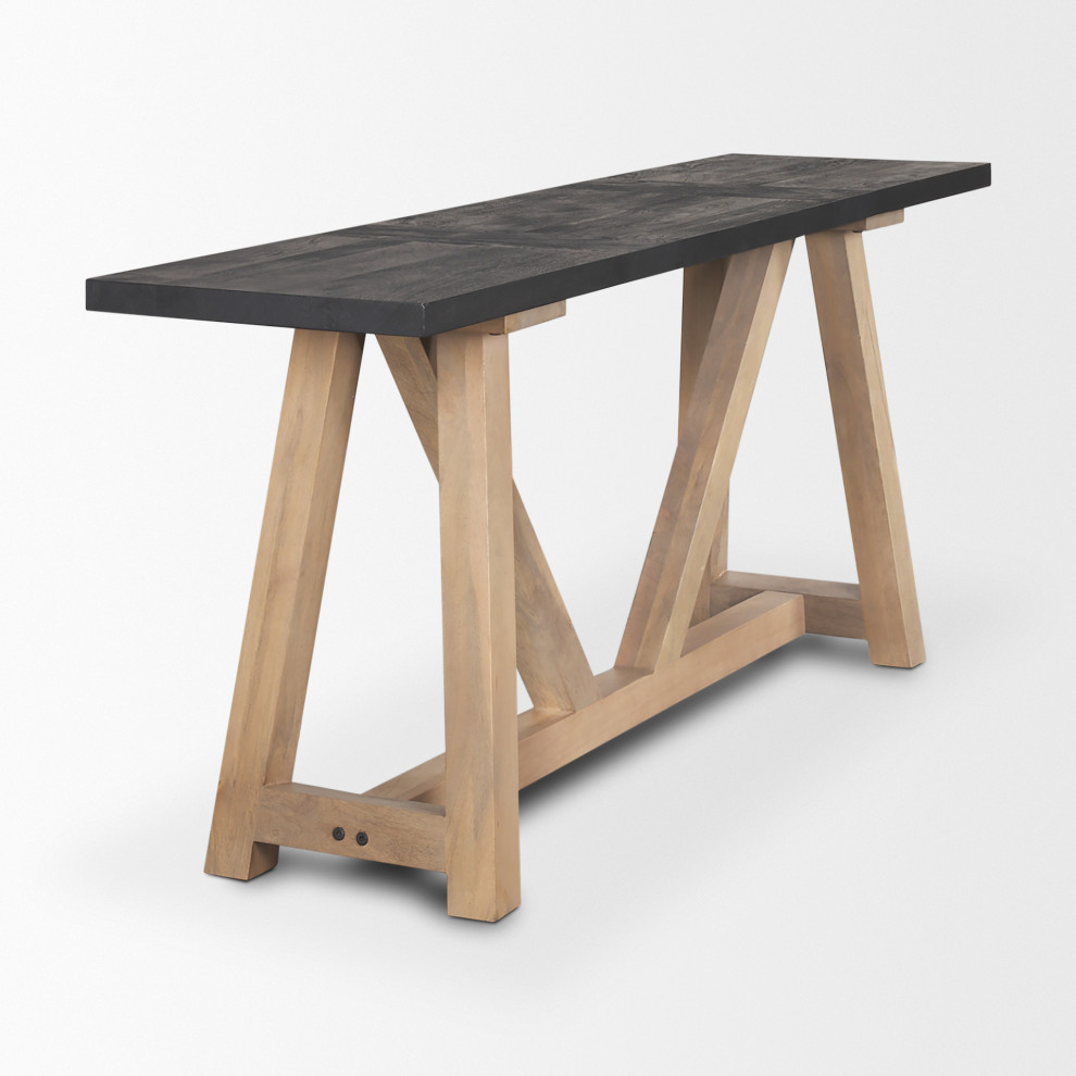 Rialto Black And Light Brown Solid Wood Console Table   Farmhouse   Console Tables   by Mercana  Houzz