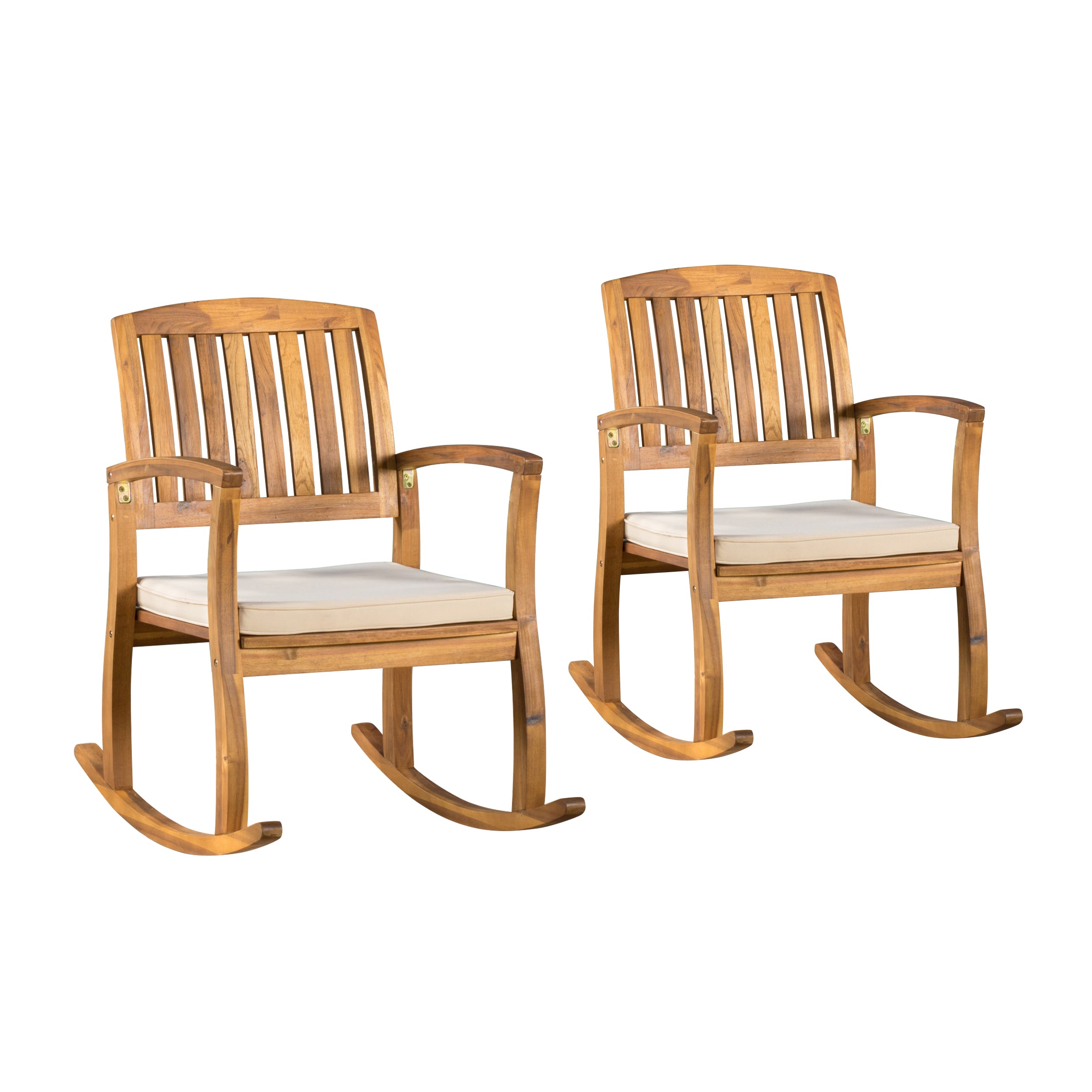 Sadie Outdoor Acacia Wood Rocking Chairs with Cushion (Set of 2)