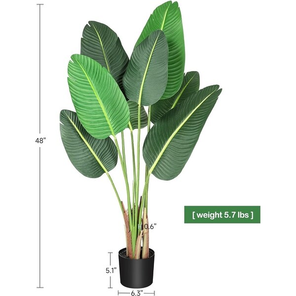 48 Inches 2pcs Artificial Bird of Paradise Plant，4 Feet Fake Palm Tree Faux Tree Artificial Banana Leaf Plant