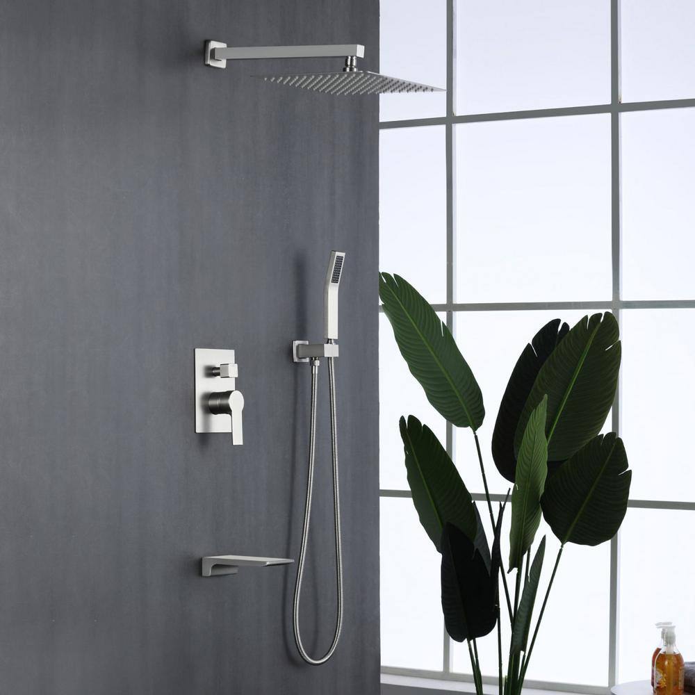 Satico Single-Handle 1-Spray Tub and Shower Faucet with Handheld Shower 12 in. Shower Head in Brushed Nickel (Valve Included) SS88004DA