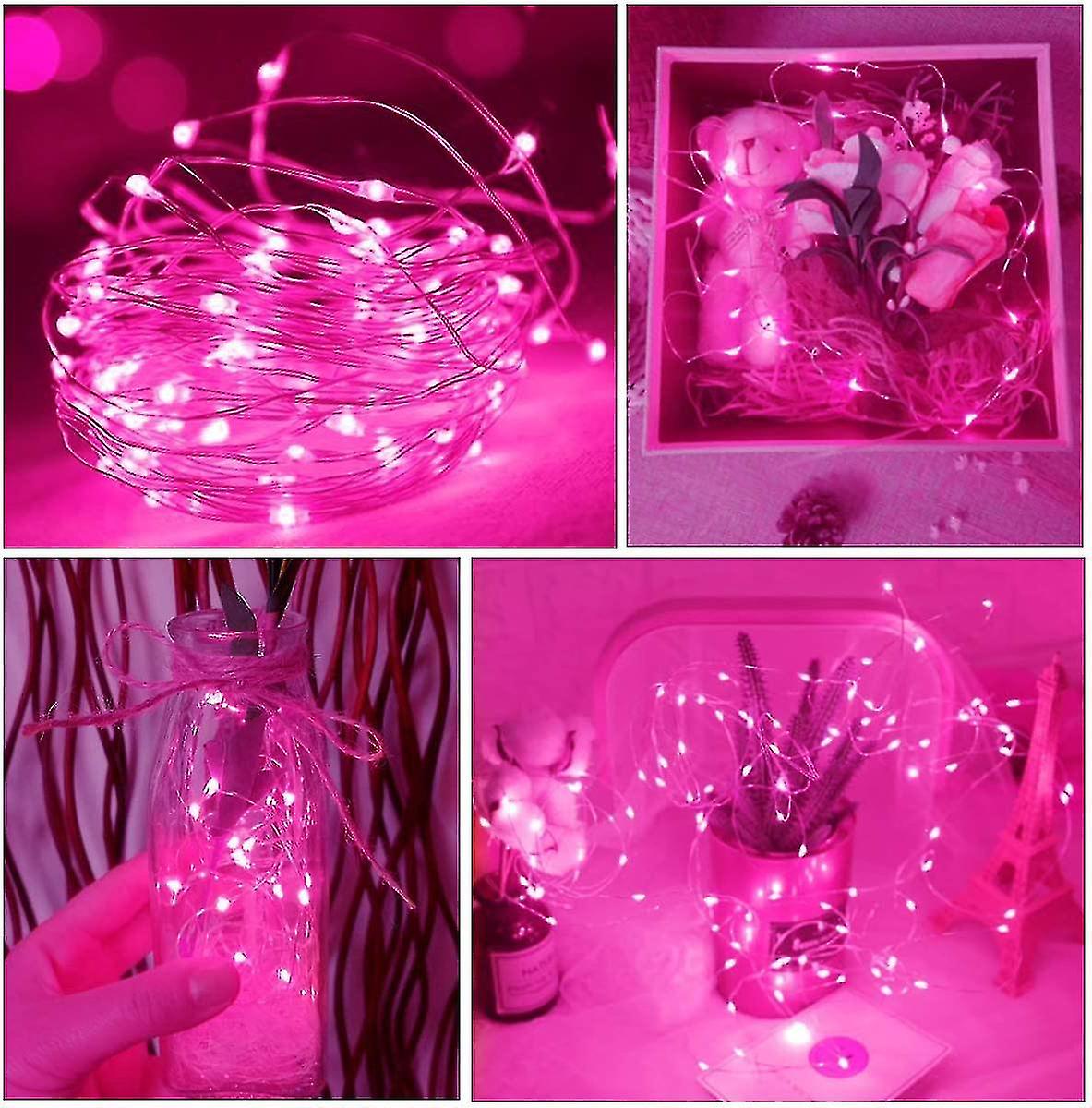 Pink Fairy Lights， 50 Led Battery Operated Pink Led Lights For Girls Bedroom Valentines Decorations Christmas Birthday