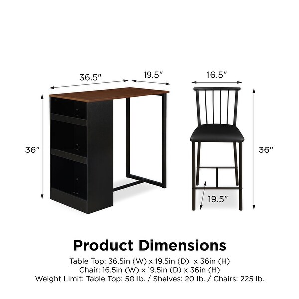 3-Piece Counter Height Dining Set with Storage， White