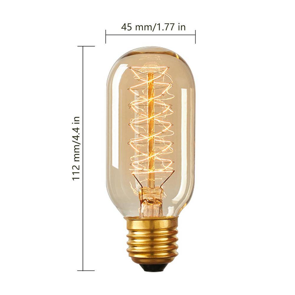 YANSUN 40-Watt Equivalent Vintage T45 Dimmable E26 Base Incandescent Edison Light Bulb 2700K (4-Pack) H-WS001RW60E26-4