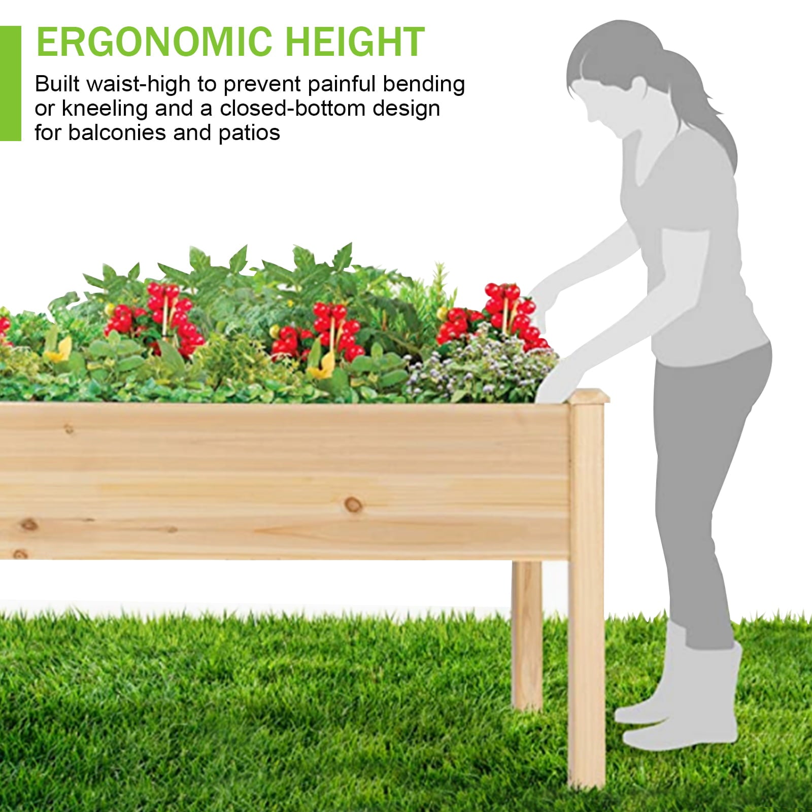 Dkeli Raised Garden Bed 49x24x30 Inch Wood Garden Bed with Legs, Outdoor Rectangle Elevated Wood Planter Box Kit for Patio Garden, Natural