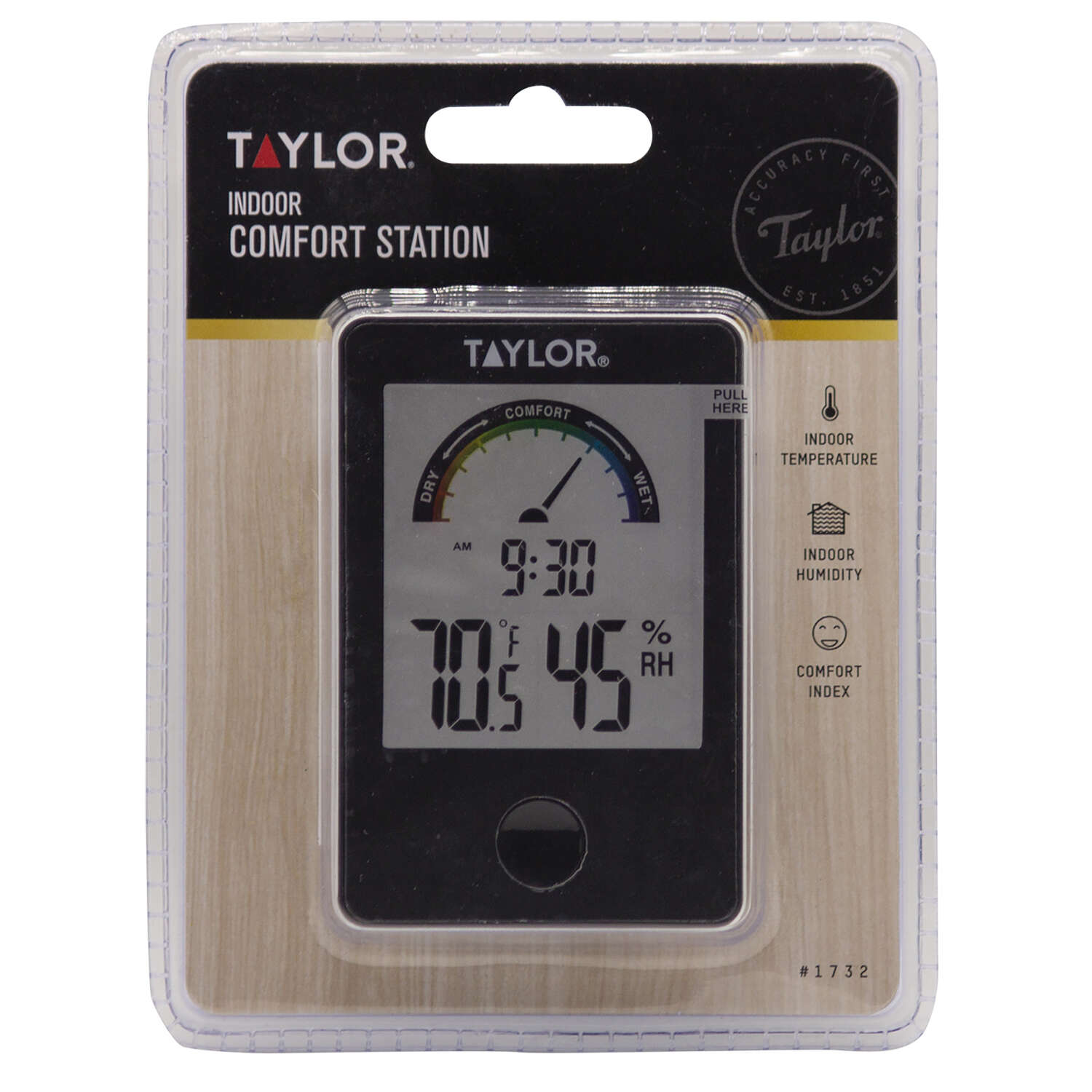 Taylor Comfort Level Hygrometer Digital Thermometer Plastic Black 3.54 in.