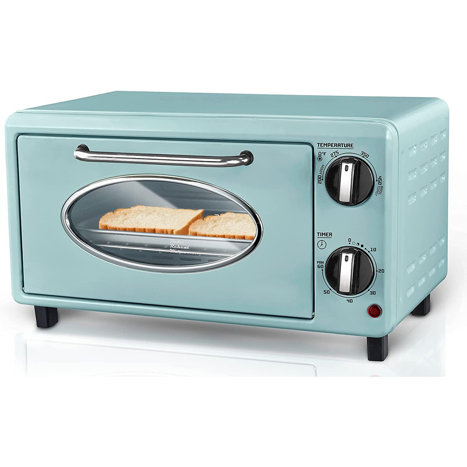 2 Slice Retro Countertop Toaster oven - Fits 8” Pizza, Bake, Toast